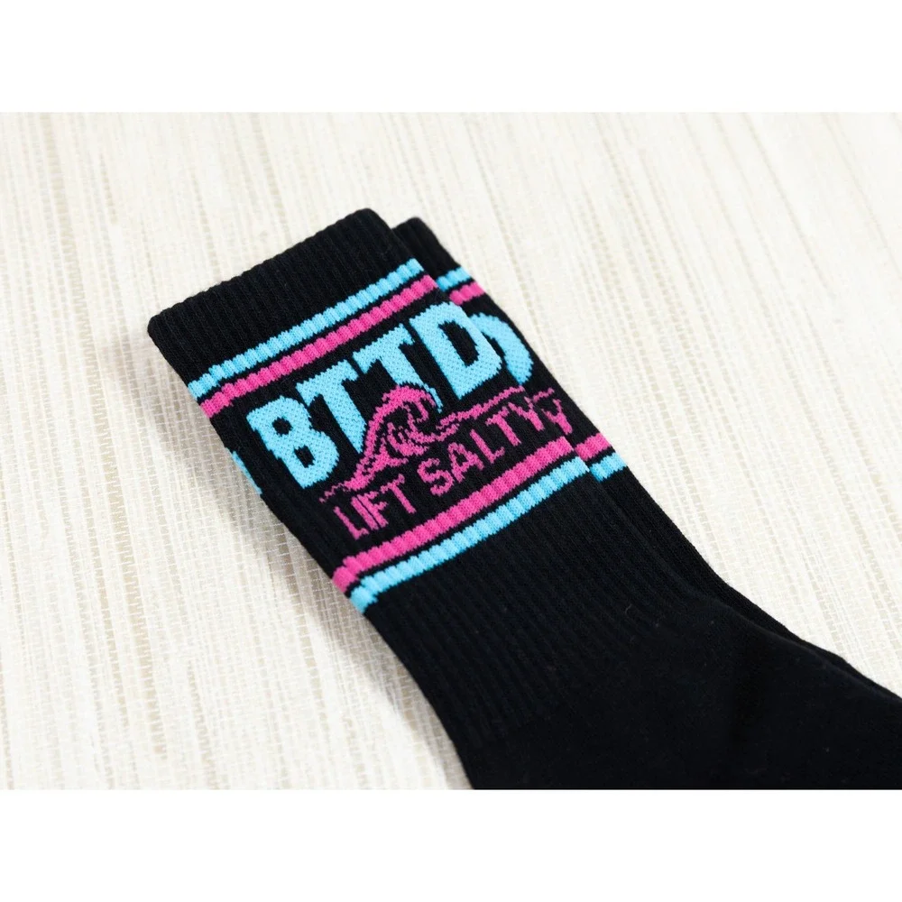 Beach Town Throw Down BTTD Lift Salty Crew Socks Black Pink Cyan Mens Size M